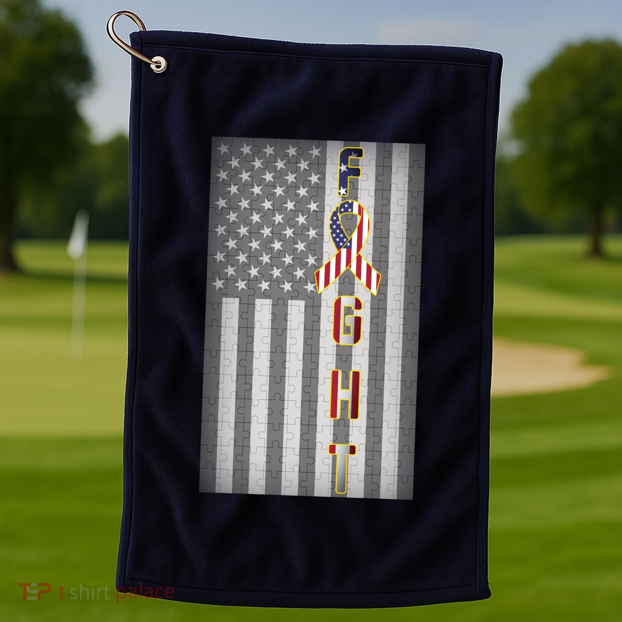 Autism Awareness American Flag Golf Towel