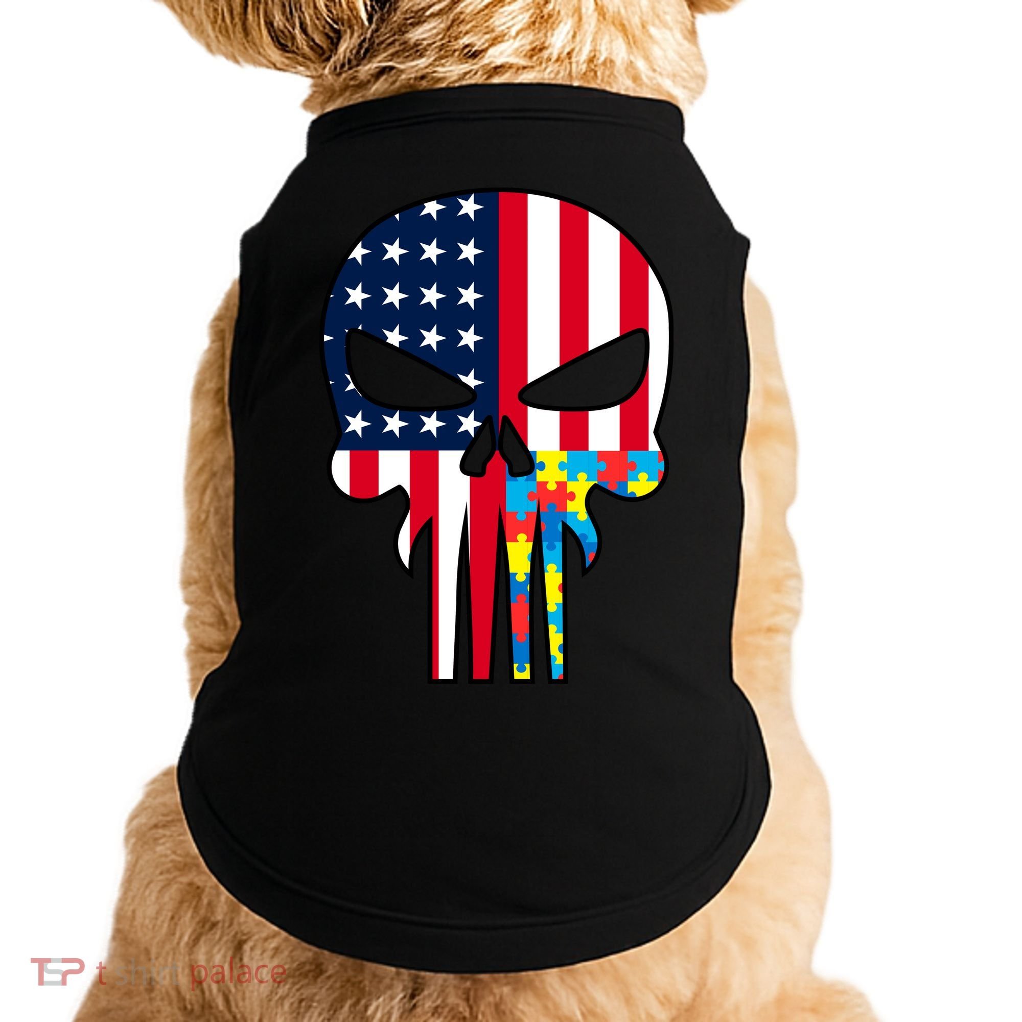 Autism Awareness American Skull Doggie Tank