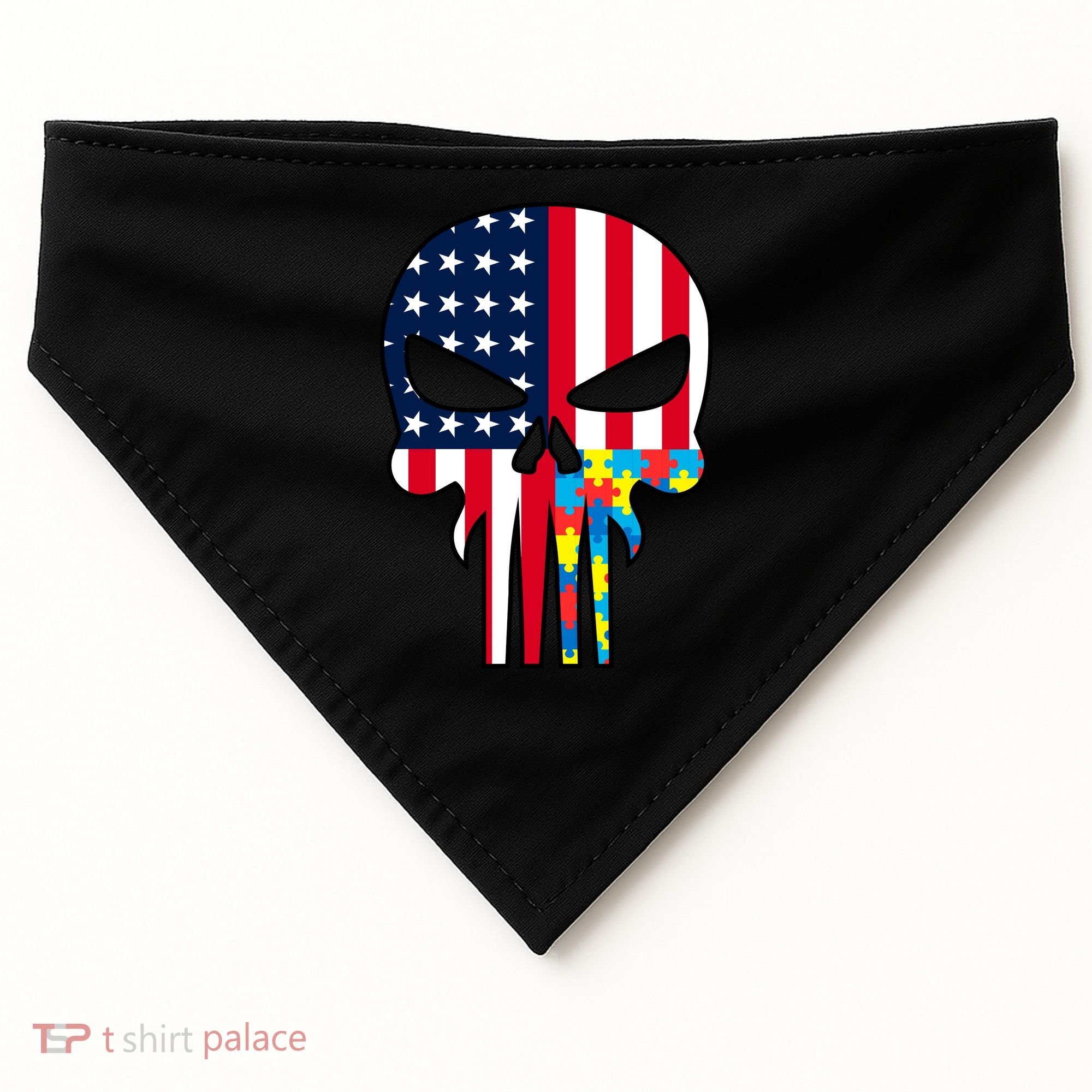 Autism Awareness American Skull USA-Made Doggie Bandana