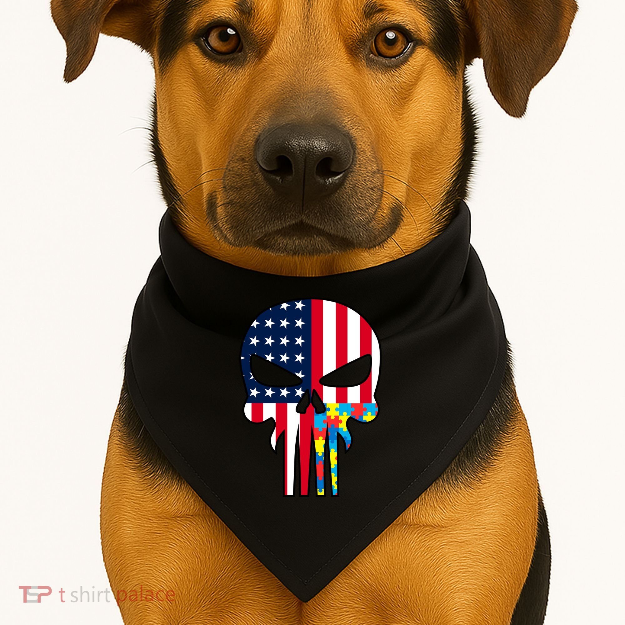 Autism Awareness American Skull USA-Made Doggie Bandana