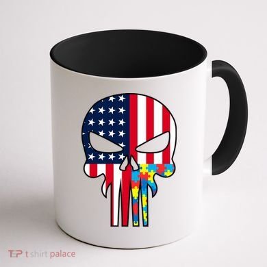 Autism Awareness American Skull Coffee Mug back