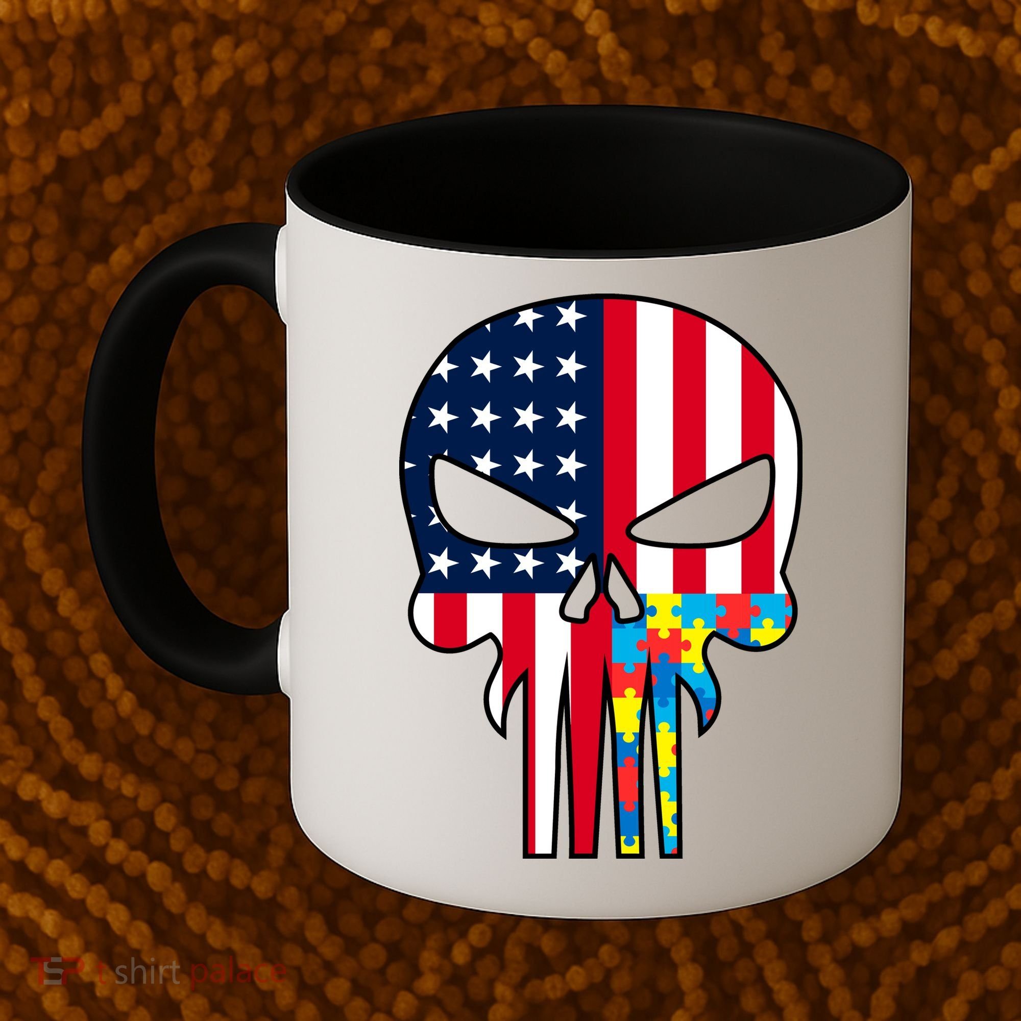 Autism Awareness American Skull Coffee Mug