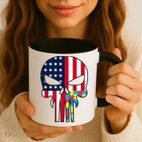 Autism Awareness American Skull Coffee Mug thumb 3