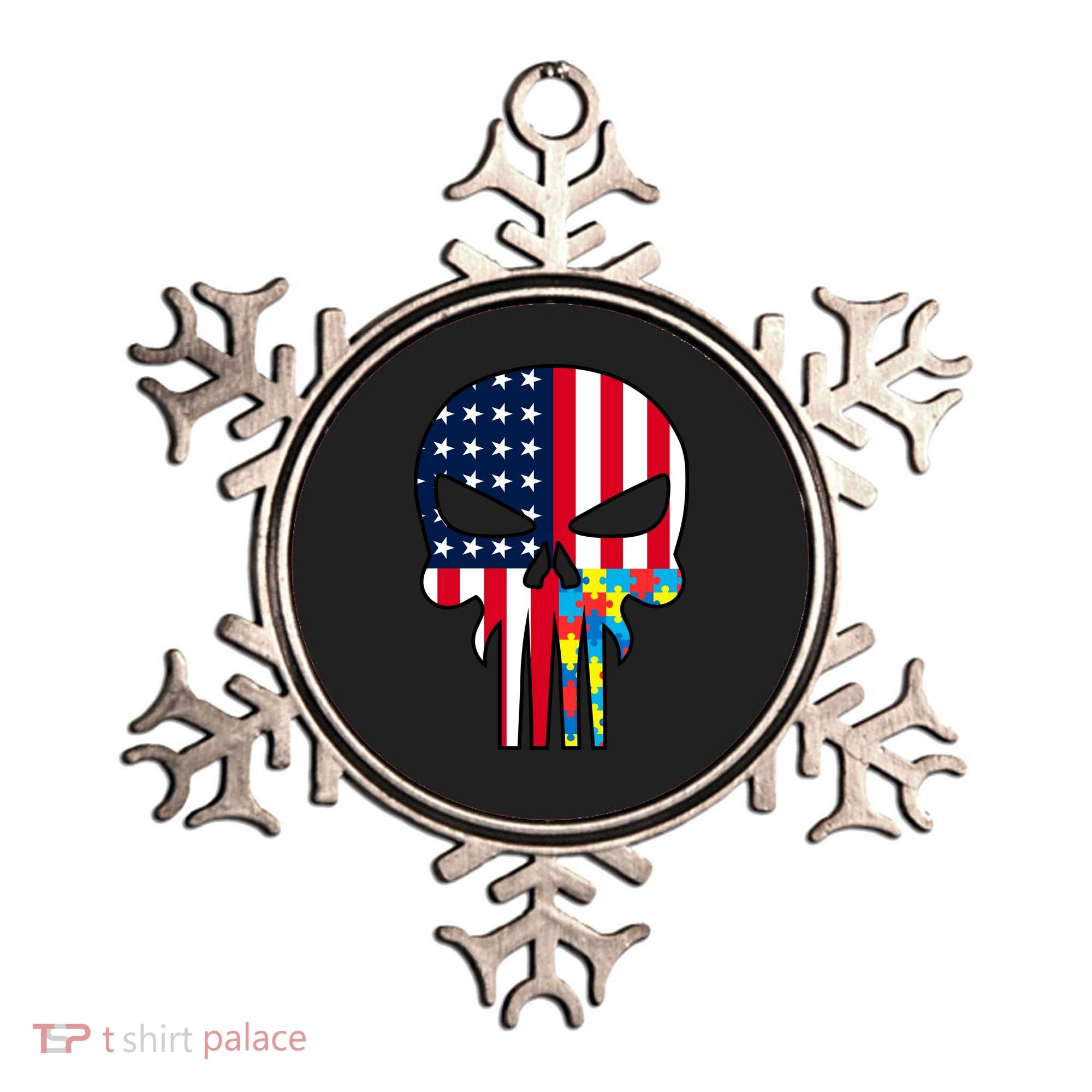 Autism Awareness American Skull Ornament