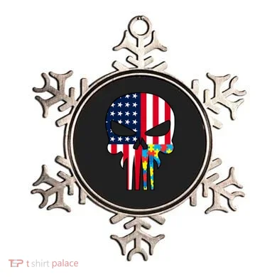 Autism Awareness American Skull Ornament