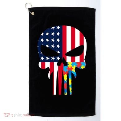 Autism Awareness American Skull Golf Towel