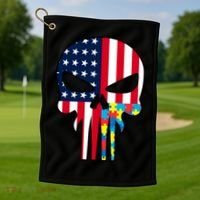Autism Awareness American Skull Golf Towel thumb 1