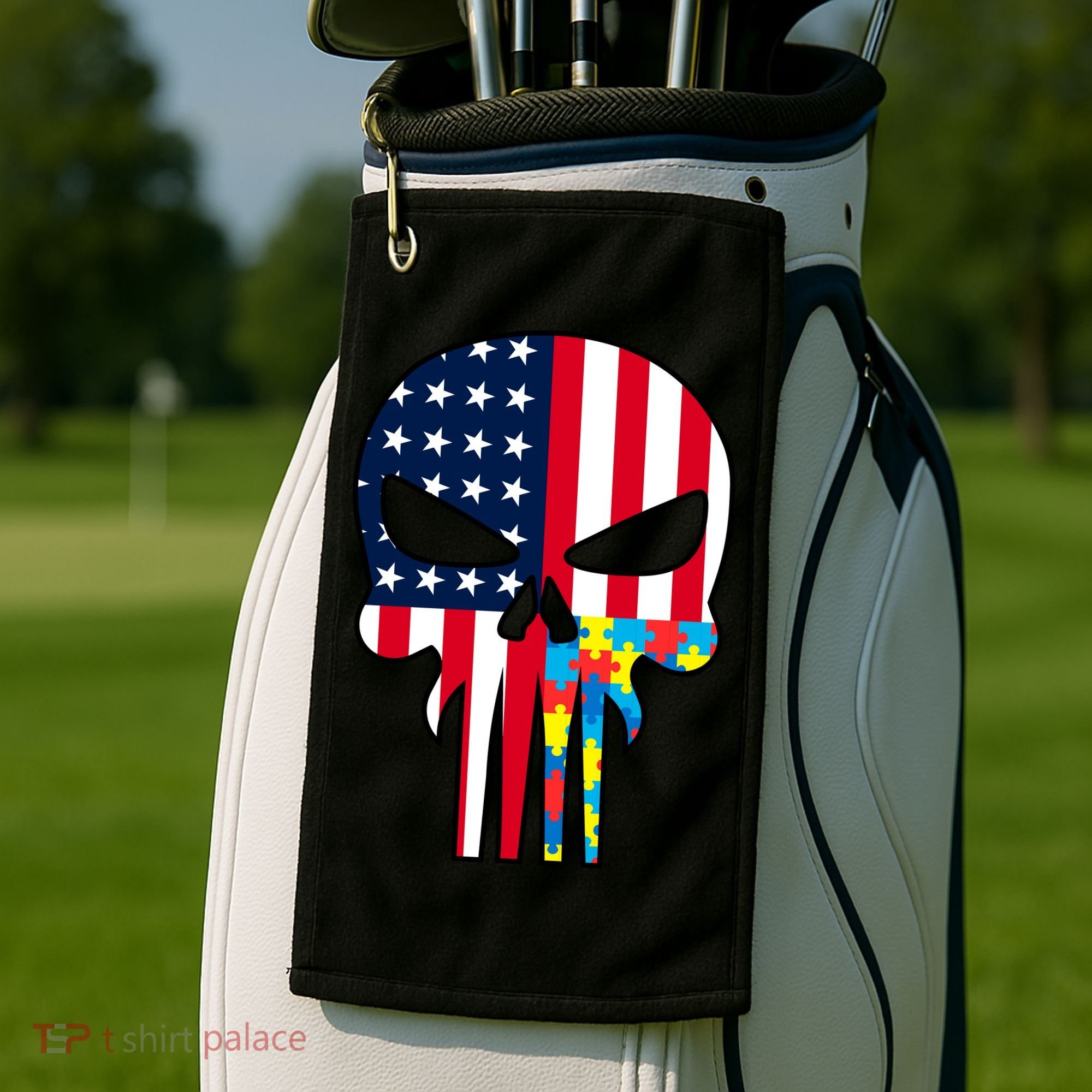 Autism Awareness American Skull Golf Towel