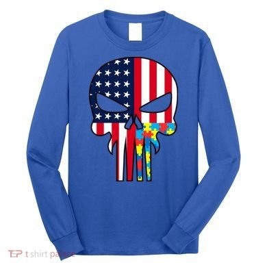 Autism Awareness American Skull Long Sleeve Shirt