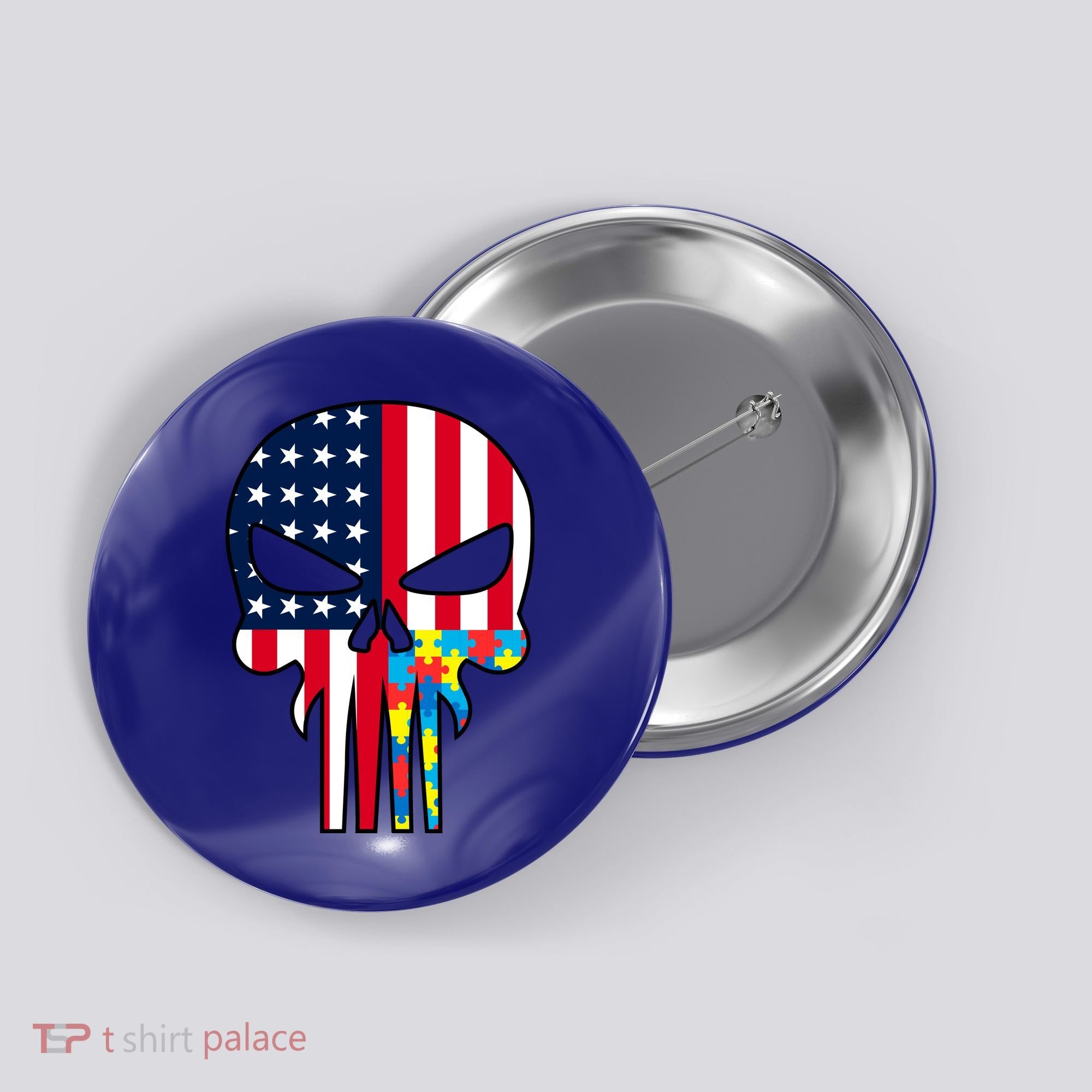 Autism Awareness American Skull Button