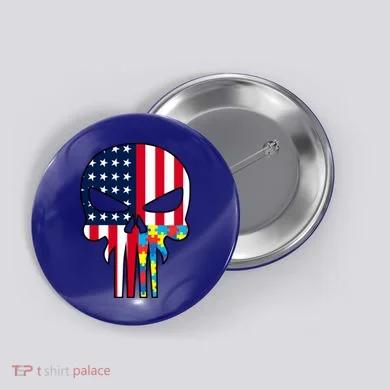 Autism Awareness American Skull Button