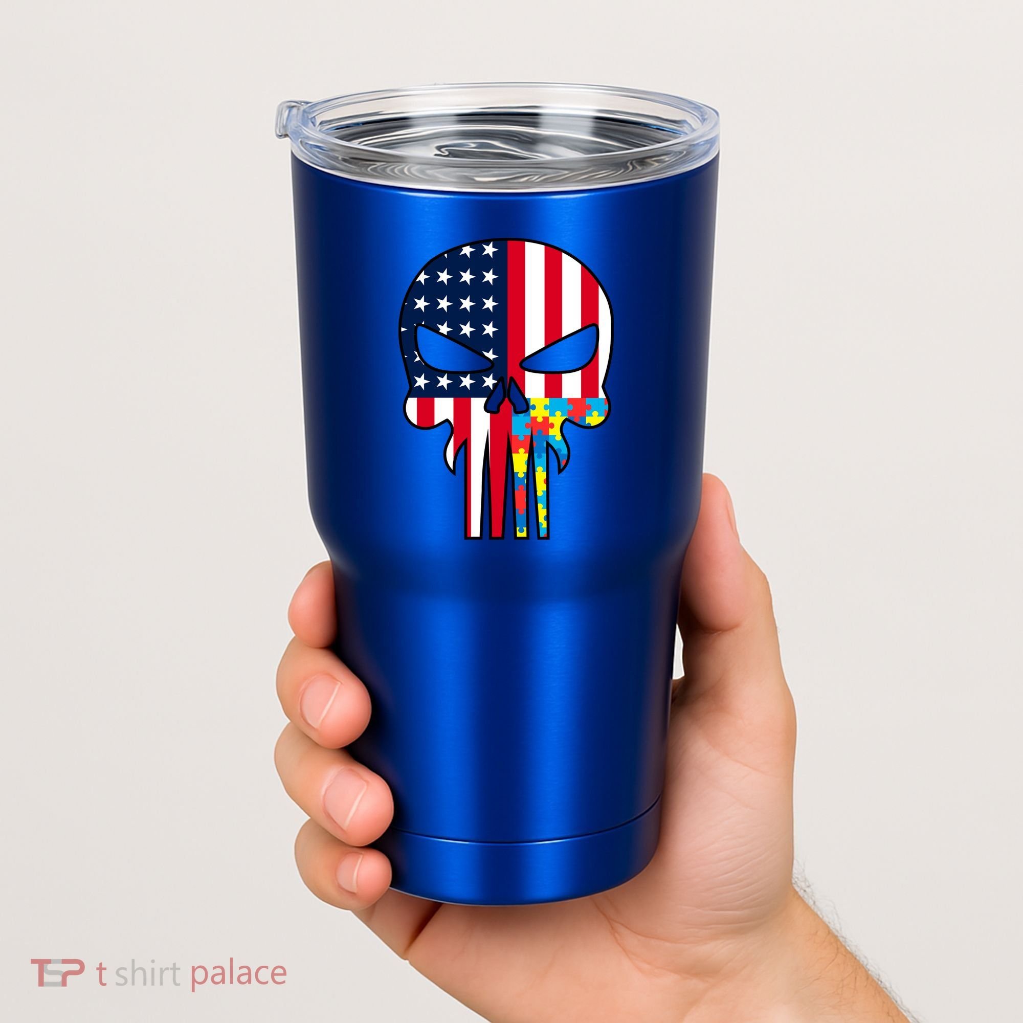 Autism Awareness American Skull Tumbler