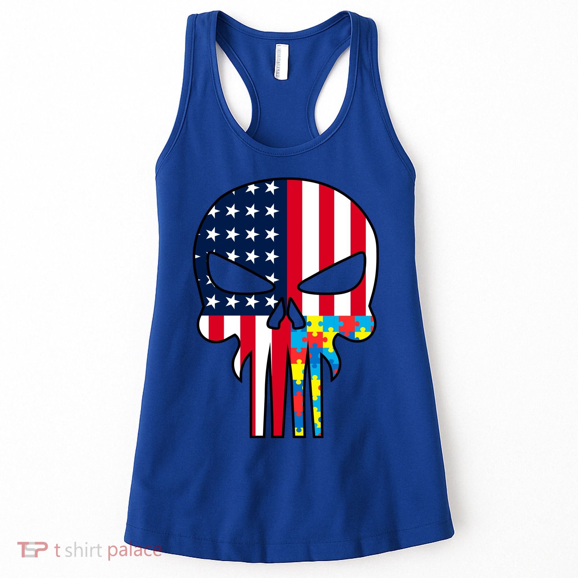 Autism Awareness American Skull Women's Tank Top