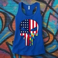 Autism Awareness American Skull Women's Tank Top thumb 3