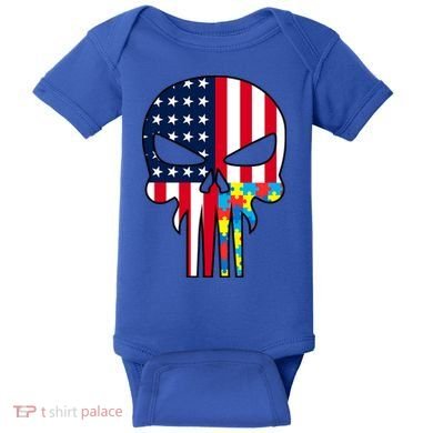 Autism Awareness American Skull Baby Bodysuit