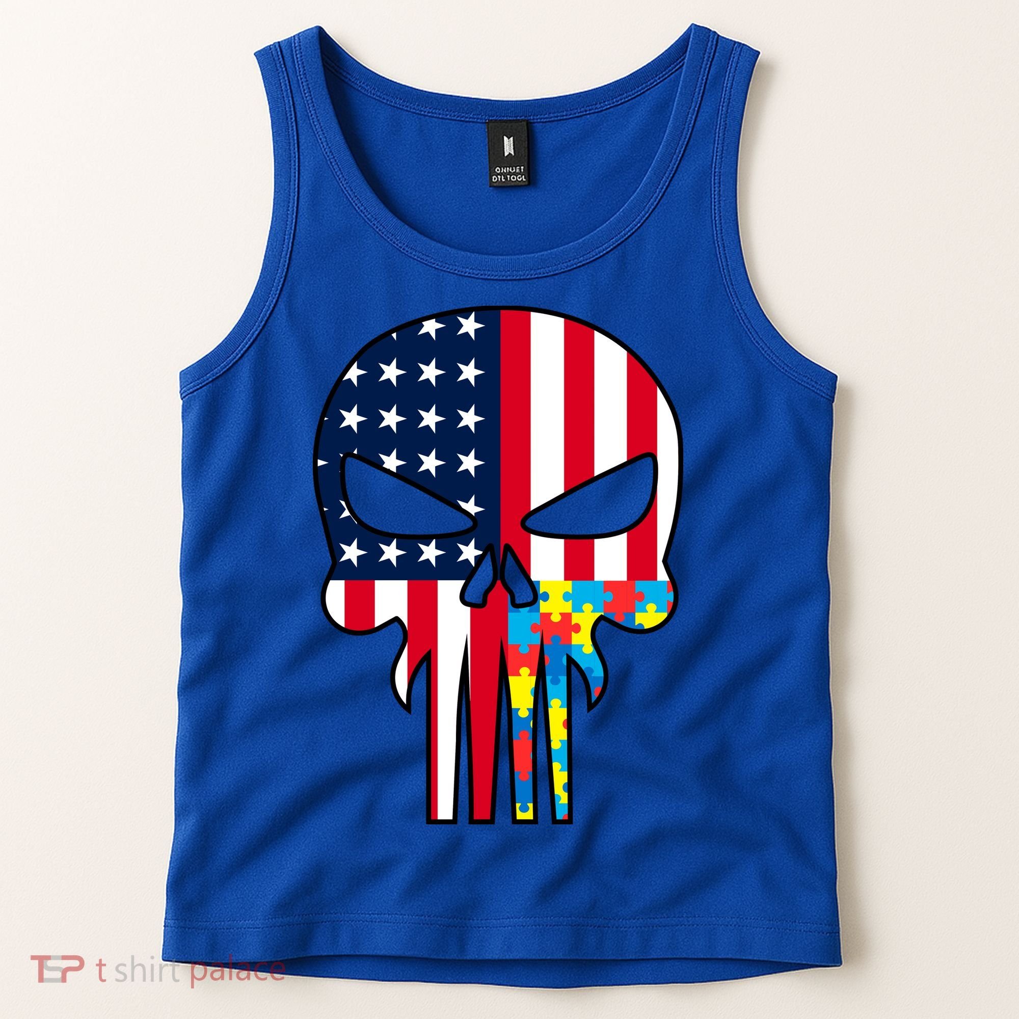 Autism Awareness American Skull Tank Top