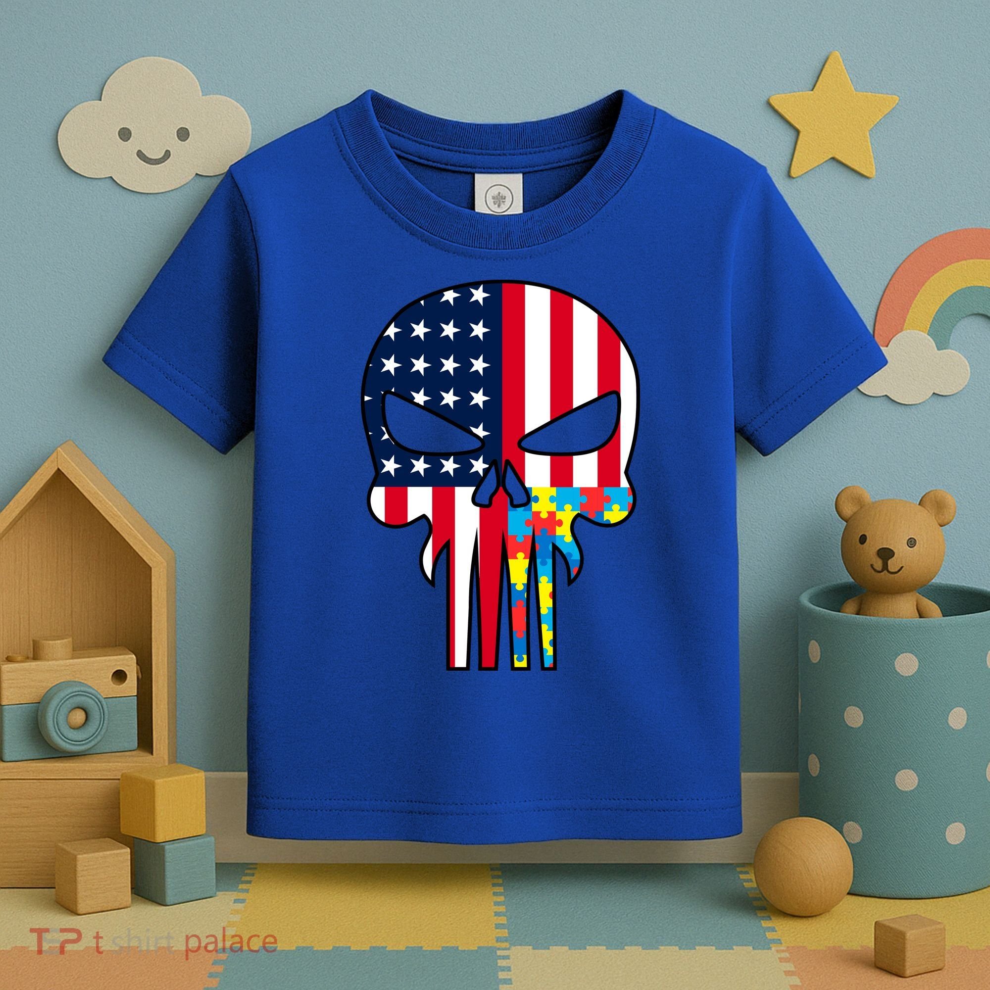 Autism Awareness American Skull Toddler T-Shirt