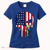 Autism Awareness American Skull Women's T-Shirt thumb 0