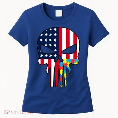 Autism Awareness American Skull Women's T-Shirt