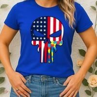Autism Awareness American Skull Women's T-Shirt thumb 2