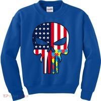Autism Awareness American Skull Kids Sweatshirt thumb 0