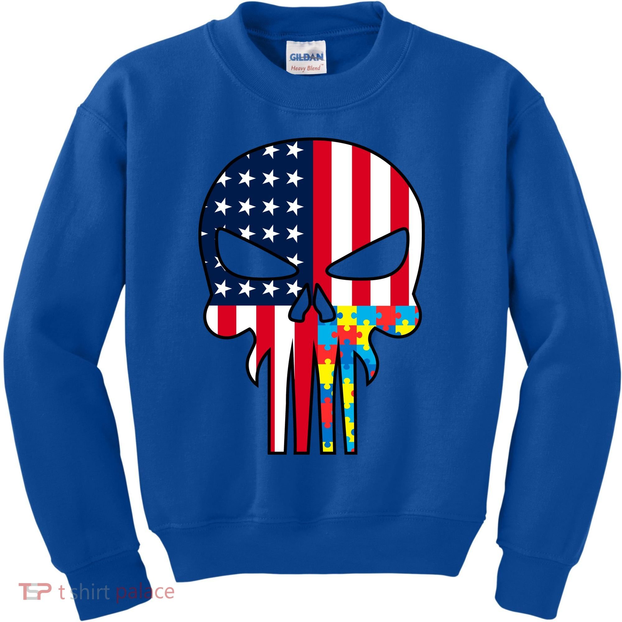 Autism Awareness American Skull Kids Sweatshirt