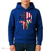 Autism Awareness American Skull Kids Hoodie thumb 4