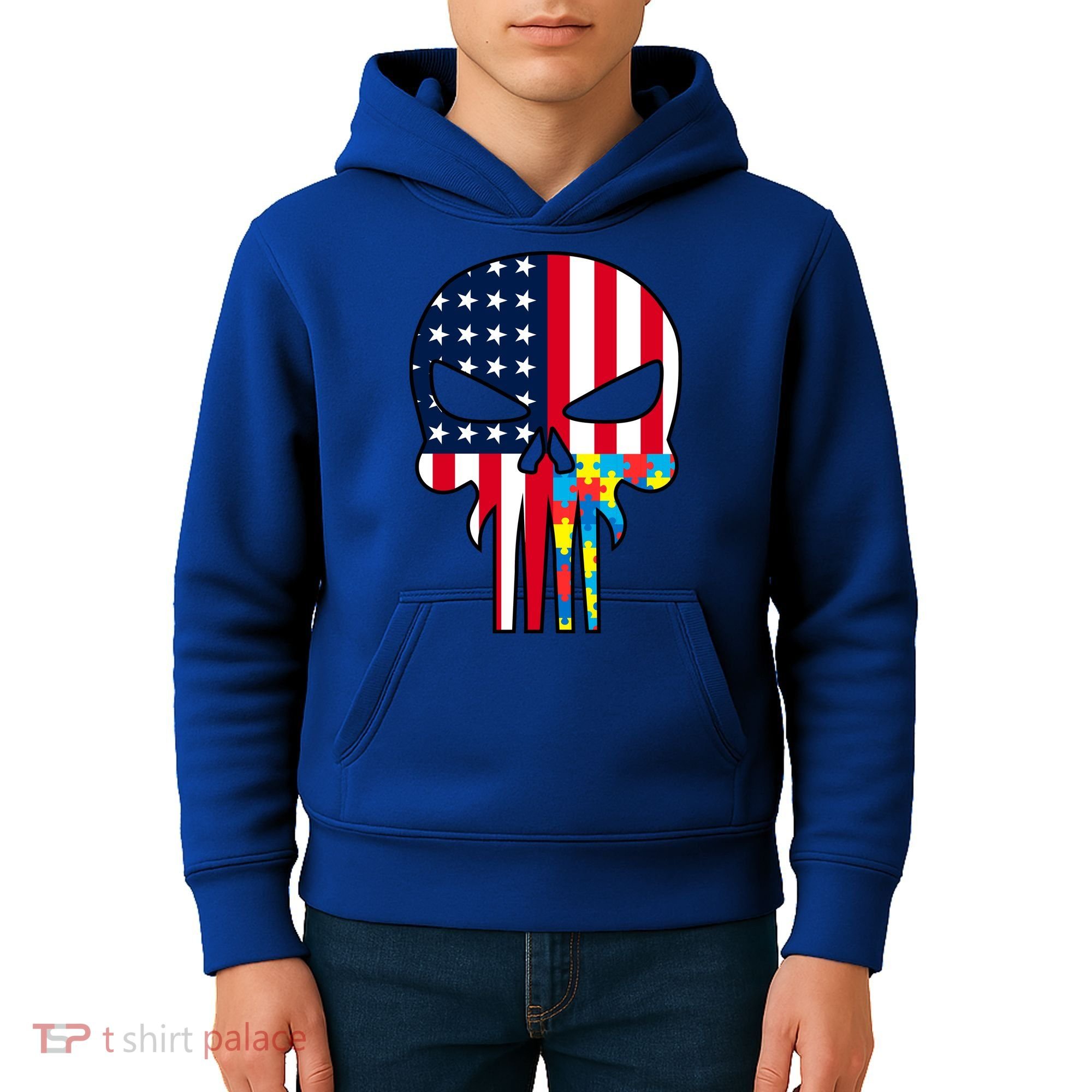 Autism Awareness American Skull Kids Hoodie