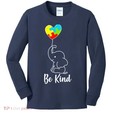 Autism Awareness Be Kind Elephant Kids Long Sleeve Shirt