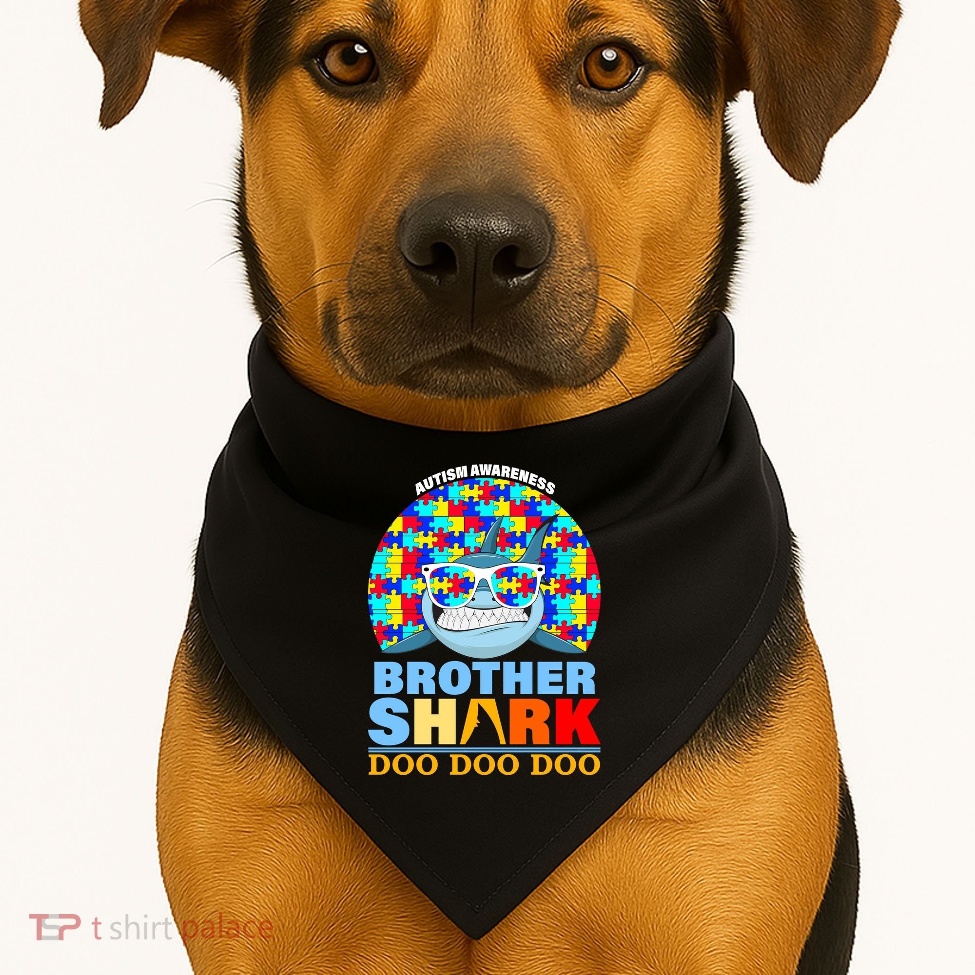 Autism Awareness Brother Shark Puzzles USA-Made Doggie Bandana