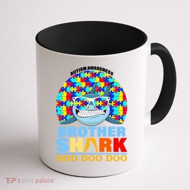 Autism Awareness Brother Shark Puzzles Coffee Mug back