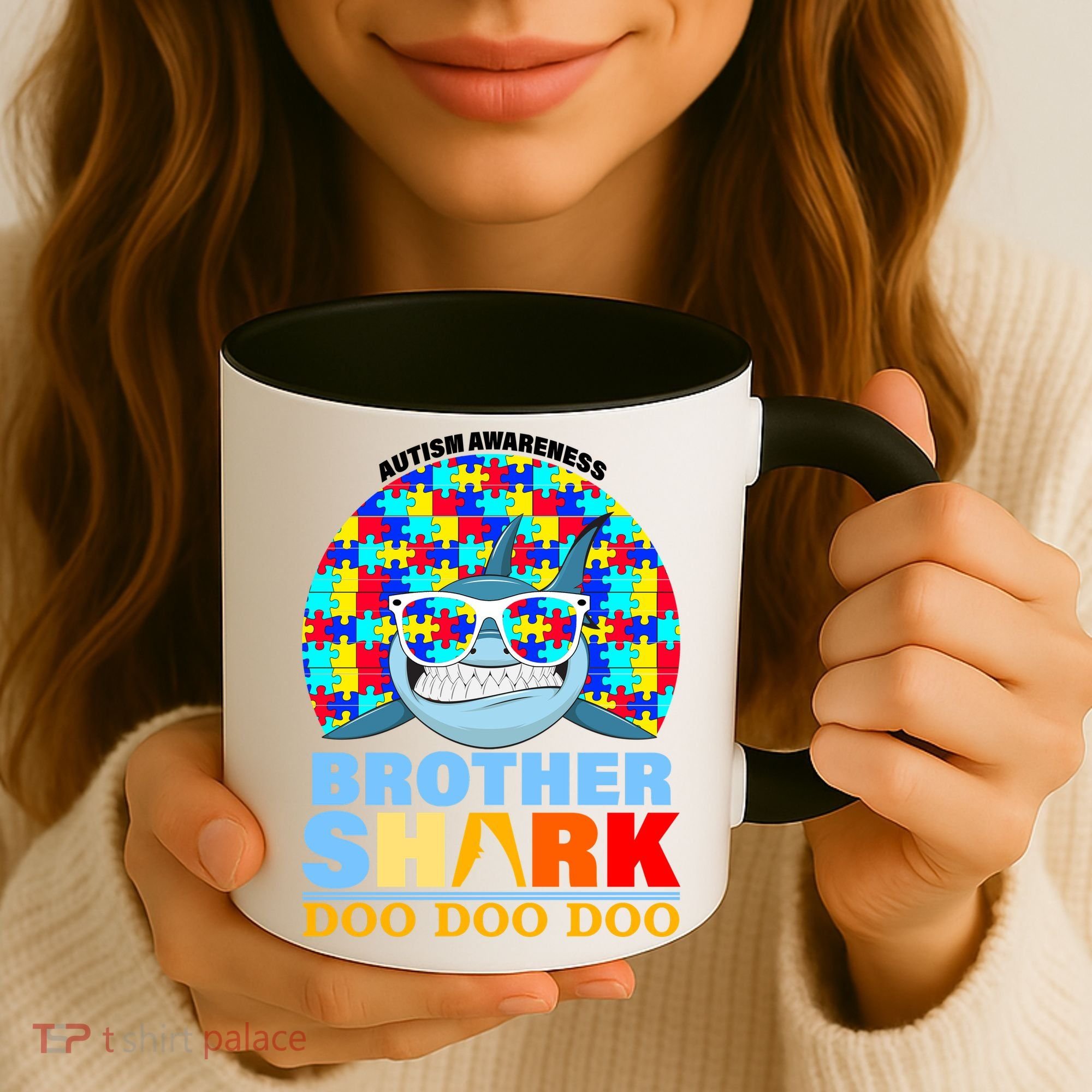 Autism Awareness Brother Shark Puzzles Coffee Mug