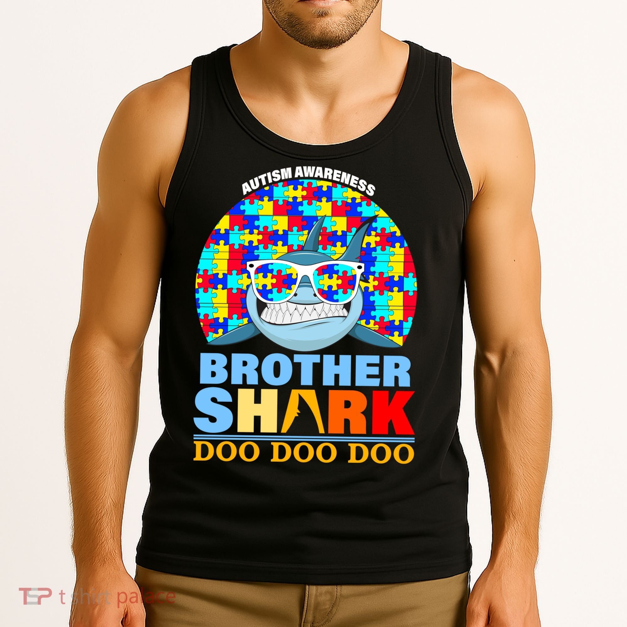 Autism Awareness Brother Shark Puzzles Tank Top