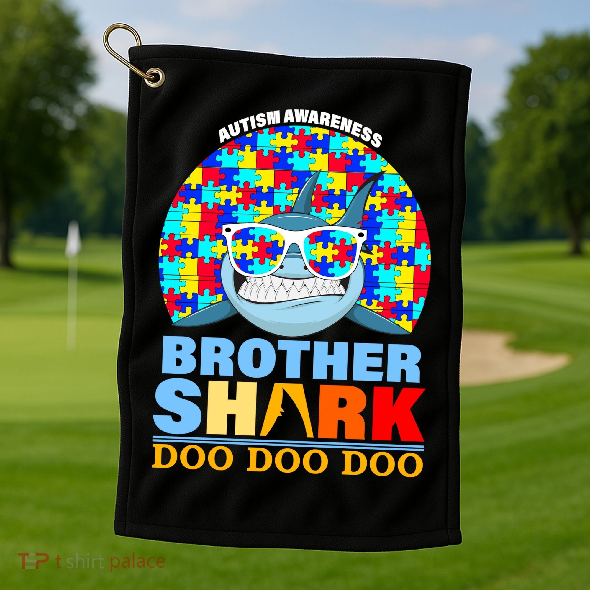 Autism Awareness Brother Shark Puzzles Golf Towel