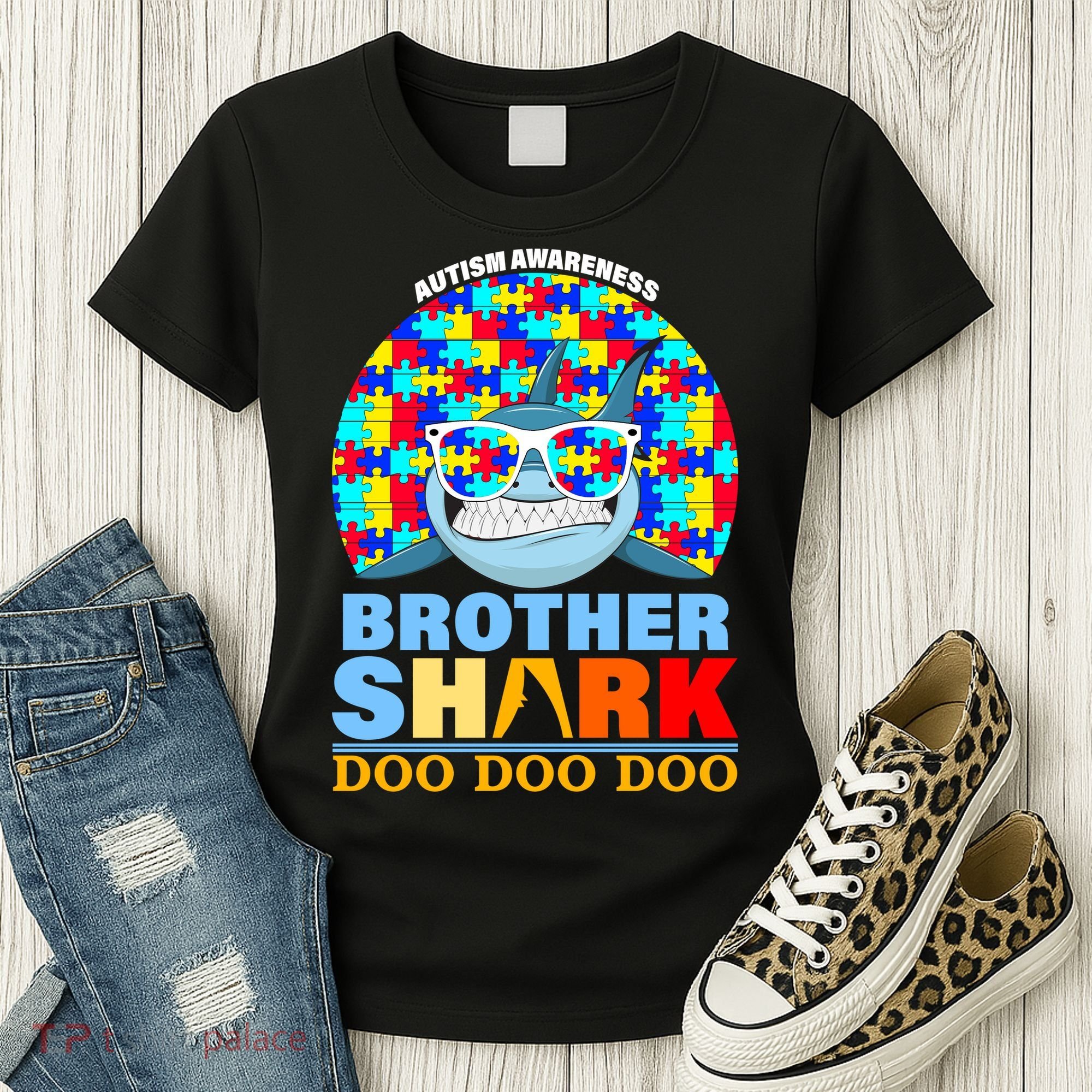 Autism Awareness Brother Shark Puzzles Women's T-Shirt