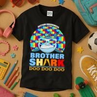 Autism Awareness Brother Shark Puzzles Kids T-Shirt thumb 3