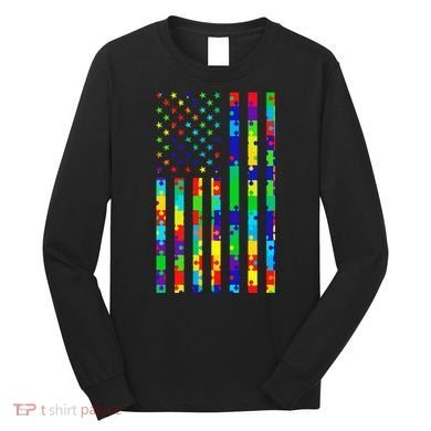 Autism Awareness Colorful Puzzle Flag Long Sleeve Shirt