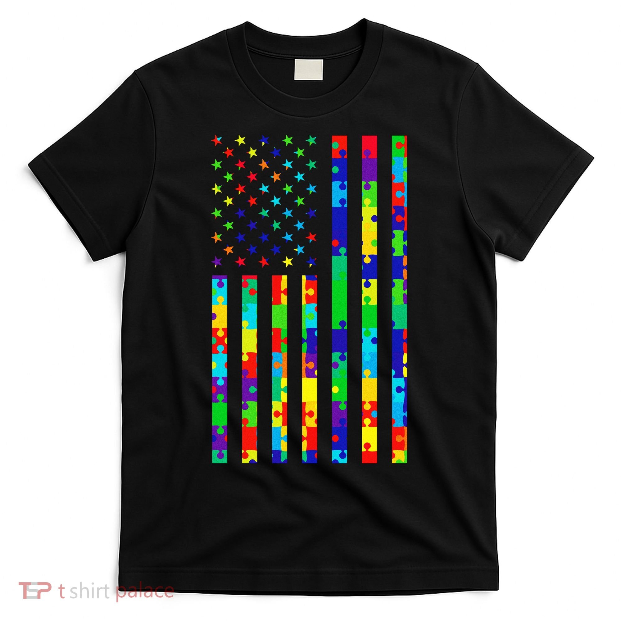 Autism Awareness Colorful Puzzle Flag T-Shirt