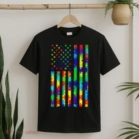 Autism Awareness Colorful Puzzle Flag T-Shirt thumb 2