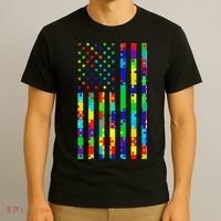Autism Awareness Colorful Puzzle Flag T-Shirt thumb 3