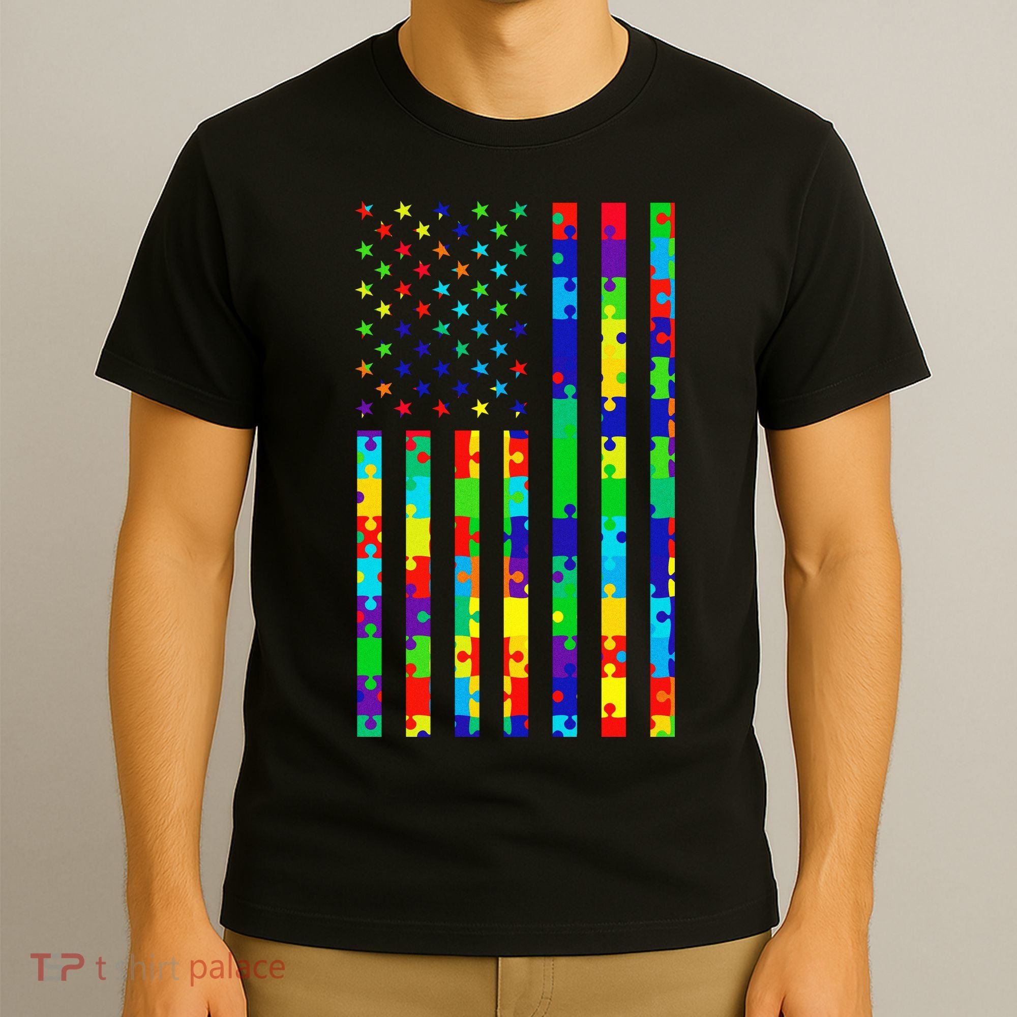 Autism Awareness Colorful Puzzle Flag T-Shirt