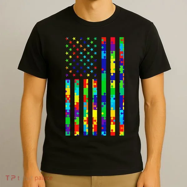 Autism Awareness Colorful Puzzle Flag T-Shirt