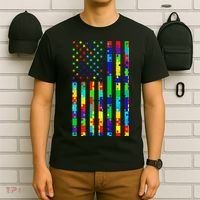 Autism Awareness Colorful Puzzle Flag T-Shirt thumb 6