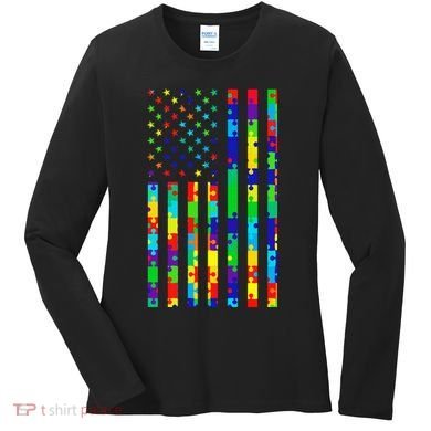 Autism Awareness Colorful Puzzle Flag Women's Long Sleeve Shirt