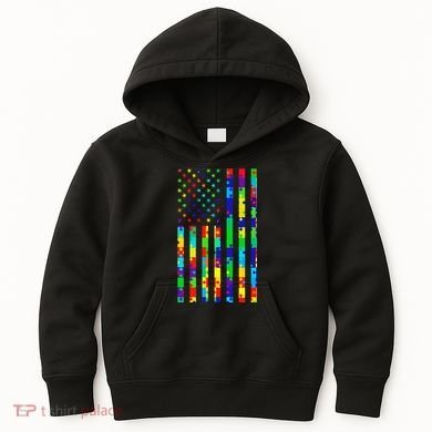 Autism Awareness Colorful Puzzle Flag Kids Hoodie