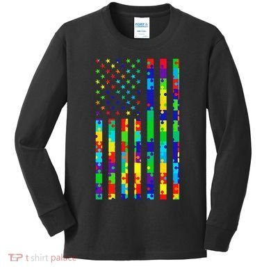 Autism Awareness Colorful Puzzle Flag Kids Long Sleeve Shirt