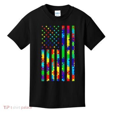 Autism Awareness Colorful Puzzle Flag Kids T-Shirt