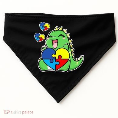 Autism Awareness Cute Dinosaur Puzzle Piece USA-Made Doggie Bandana