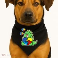 Autism Awareness Cute Dinosaur Puzzle Piece USA-Made Doggie Bandana thumb 1