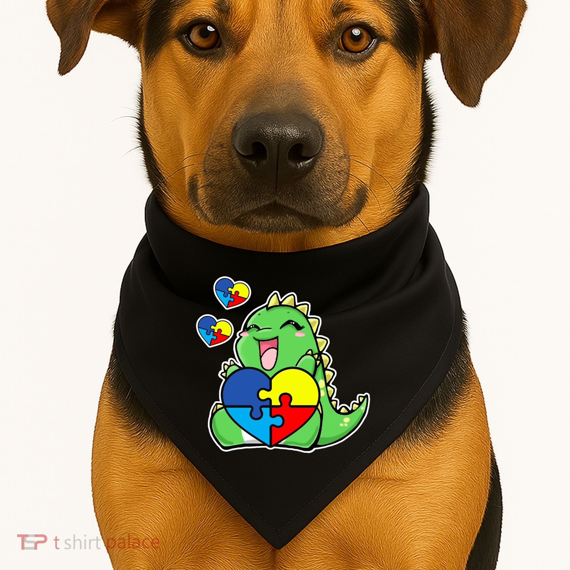 Autism Awareness Cute Dinosaur Puzzle Piece USA-Made Doggie Bandana